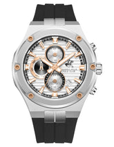 Beverly Hills Polo Club Men's Analog Watch, Silver Dial Multi-Function With Black Silicon Strap, BP3822X.331